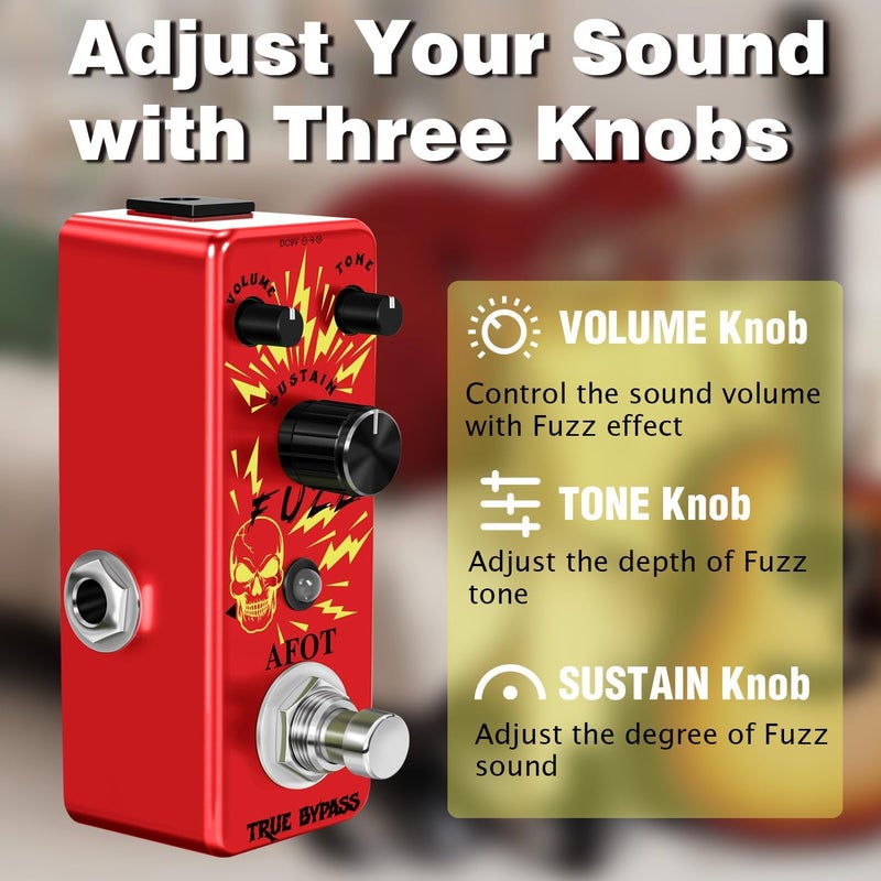 AFOT Classic Fuzz Guitar Pedal Vintage Fuzz Mini Guitar Effects Pedal Traditional Fuzz Effect, Plump and Rich Tone,Guitar Effects Pedal True Bypass - Image 2